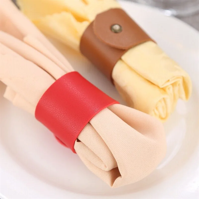 Wholesales Leather Napkin Rings Dinning Table Decorative Napkin Tie Party Dinner Restaurant Table Napkin Ring Holder