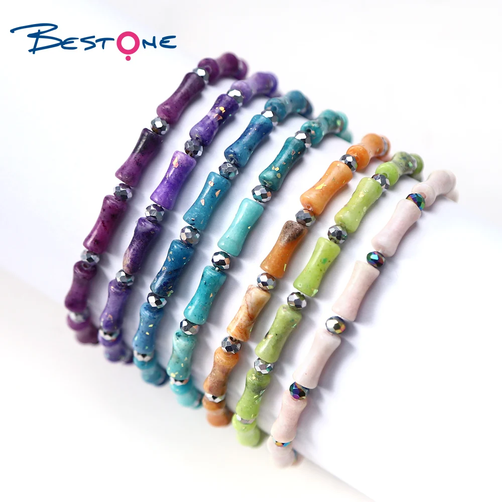 Bestone 2022 популярные мужские и женские ювелирные изделия Pulsera браслеты из натурального драгоценного камня бамбуковый доломитный камень посеребренный браслет бисера