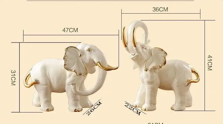 Elegant White Elephant Living Room Lucky Decoration 2Pcs Ceramic Elefante Set European Style Ceramic Elephant Figurine
