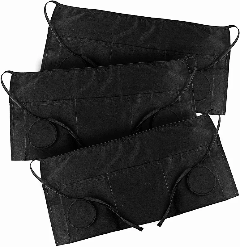 
3 Pockets Waist Apron 3 Pack 24 x 12 inch Kitchen Restaurant Bistro Craft Garden Half Short Aprons For Men Women Chef 