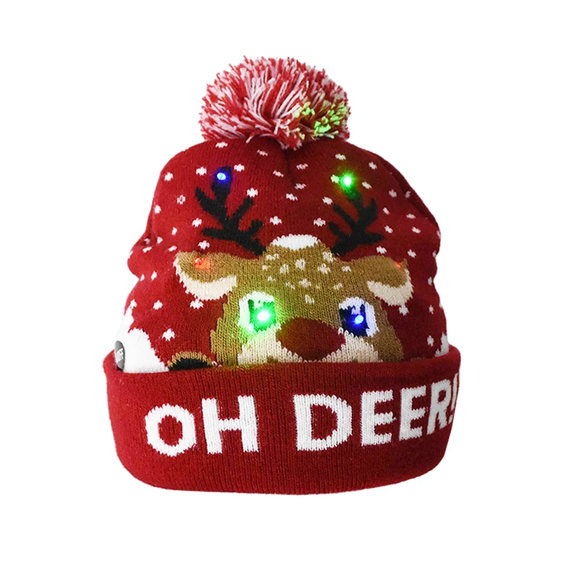 LED Christmas Hat Sweater Knitted Beanie Christmas Light Up Knitted Hat Christmas Gift for Kids Xmas 2021 New Year Decorations