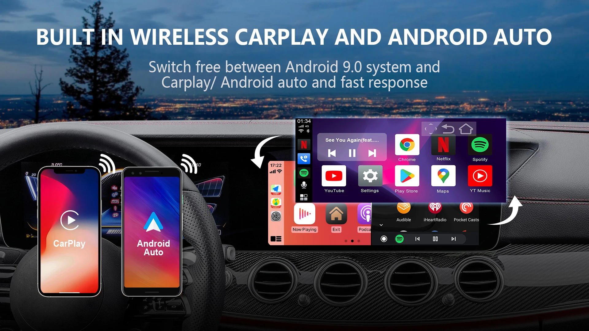 2023 S21 новейший универсальный мини мультимедийный умный Carplay AI box Android 9 0 автомобильный 4 + 64G Box