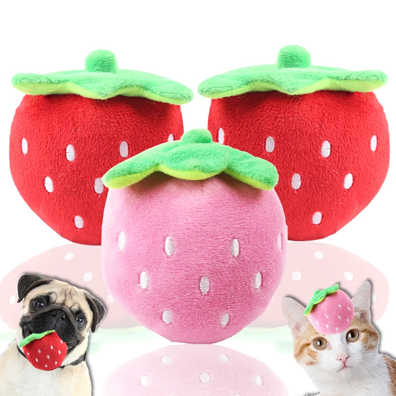 Pet voice toys embroidered big red pink strawberry plush toys teddy bear pet dog cat products are universal