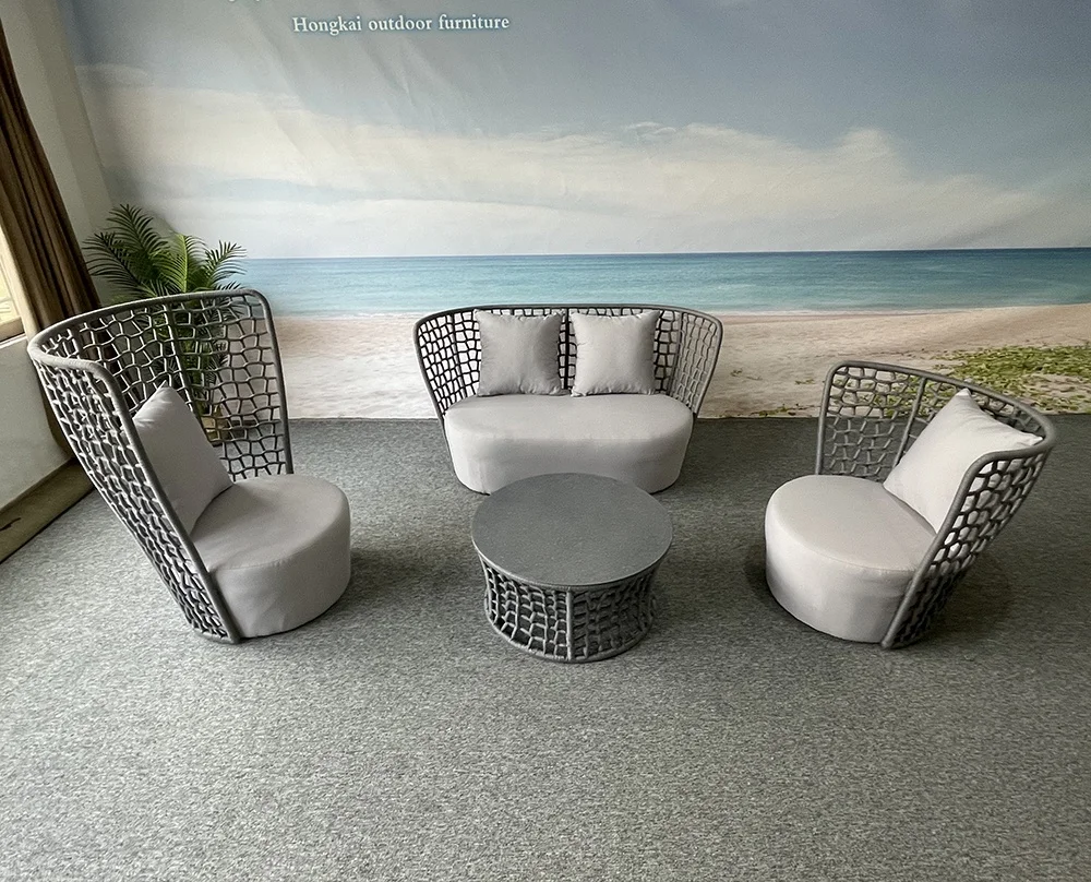 Foshan supplier Italian style high quality hilton hotel weaving rope sofa set garden fairy aluminum Rope Outdoor Sofa