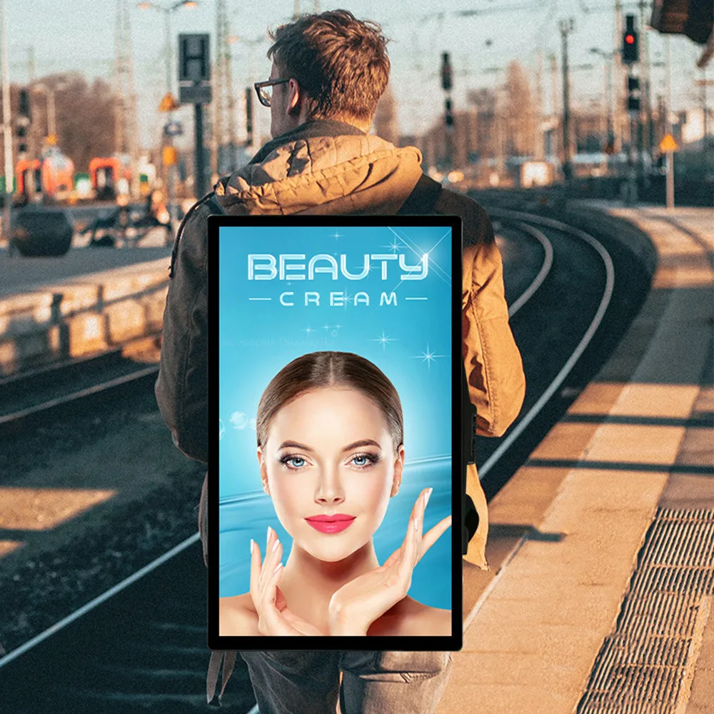 Outdoor 27 Inch Backpack LCD Advertising Player High Brightness Mobile Backpack Advertising Billboard