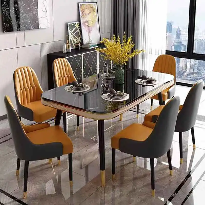 RYH Nordic Minimalist Metal Leg Dining Table With Marble Top Dining Room Furniture Dinner Table Set 4 6 Chairs