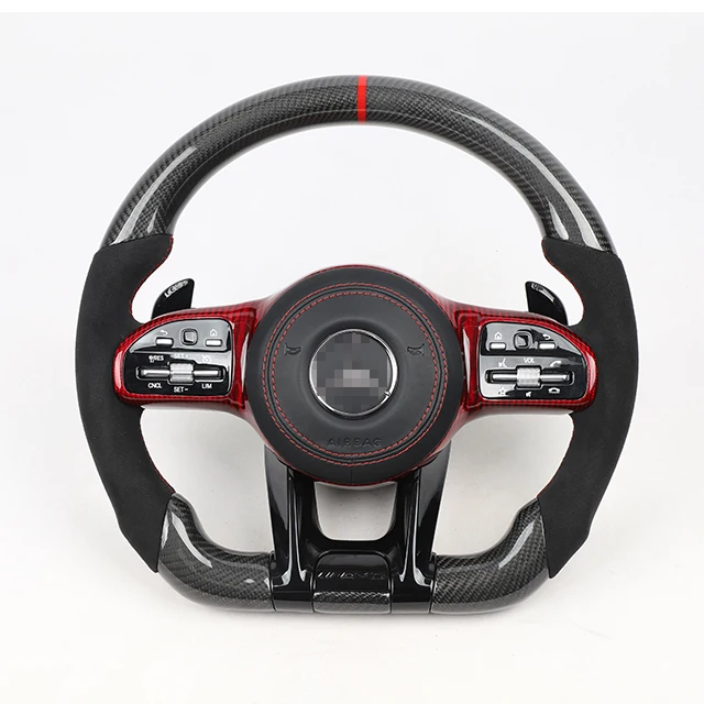 For Mercedes Benz Leather Carbon Fiber AMG Steering Wheel