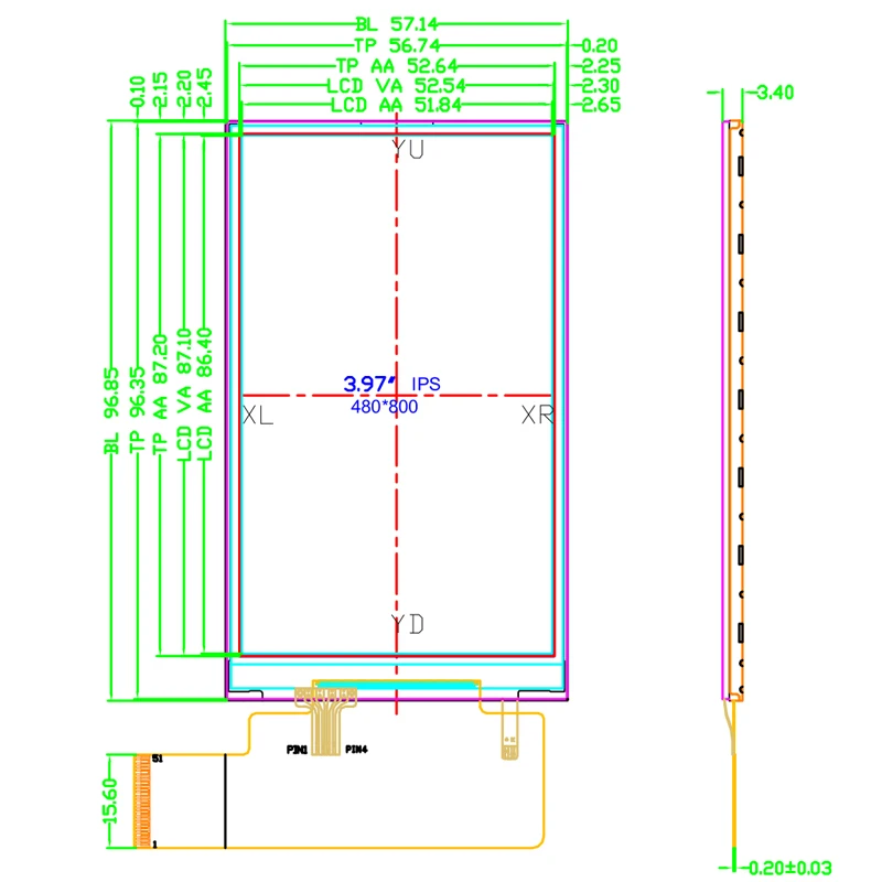 3.97 inch 4 inch IPS 800x480 tft lcd display