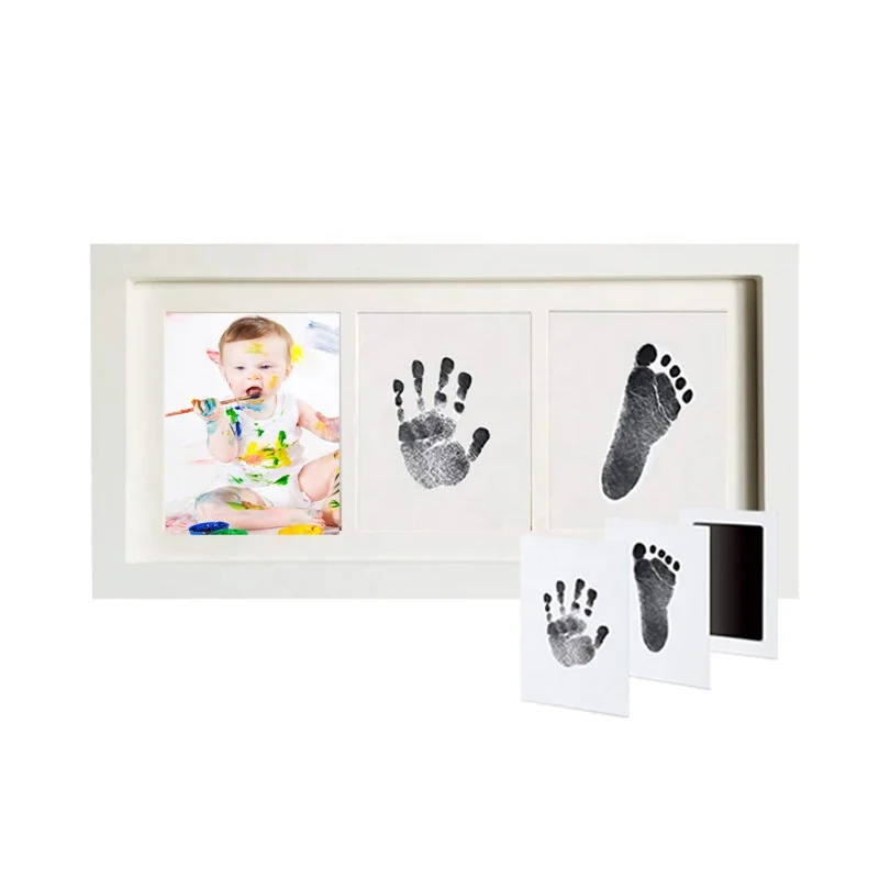2024 Baby Handprint and Footprint Kit MDF Wooden Photo Frames Baby Keepsake Picture Frame Gifts for Mom Baby Gifts for KIds