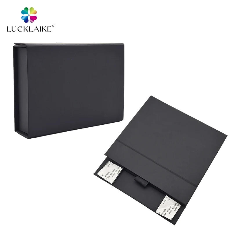 Custom Printed Cardboard Matte Black Box Plain Gift Jewelry Magnet Packaging Magnetic Flip Paper Folding Gift Box Manufacturer