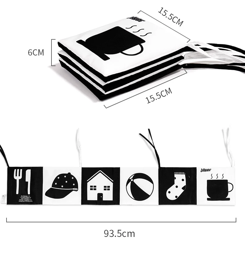 Custom Baby Sensory Crinkle Black, White high contrast Soft Book Cloth Books Early Education Toys for Babies Infant Cot Pram use