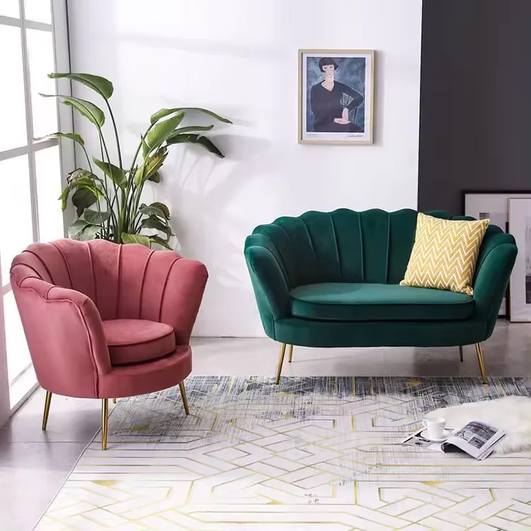 Home Furniture Luxury Modern 2 Seater Sofa Velvet Fabric Love Seat Sofa Bedroom Furniture Sofa Bed Nordic Style Pink White 30PCS