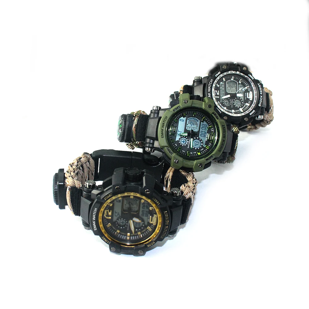 Men Women Multi-function Paracord Survival Sports Watches Outdoor Camping Rescue Emergency Rope Bracelets Sport Watches For Men