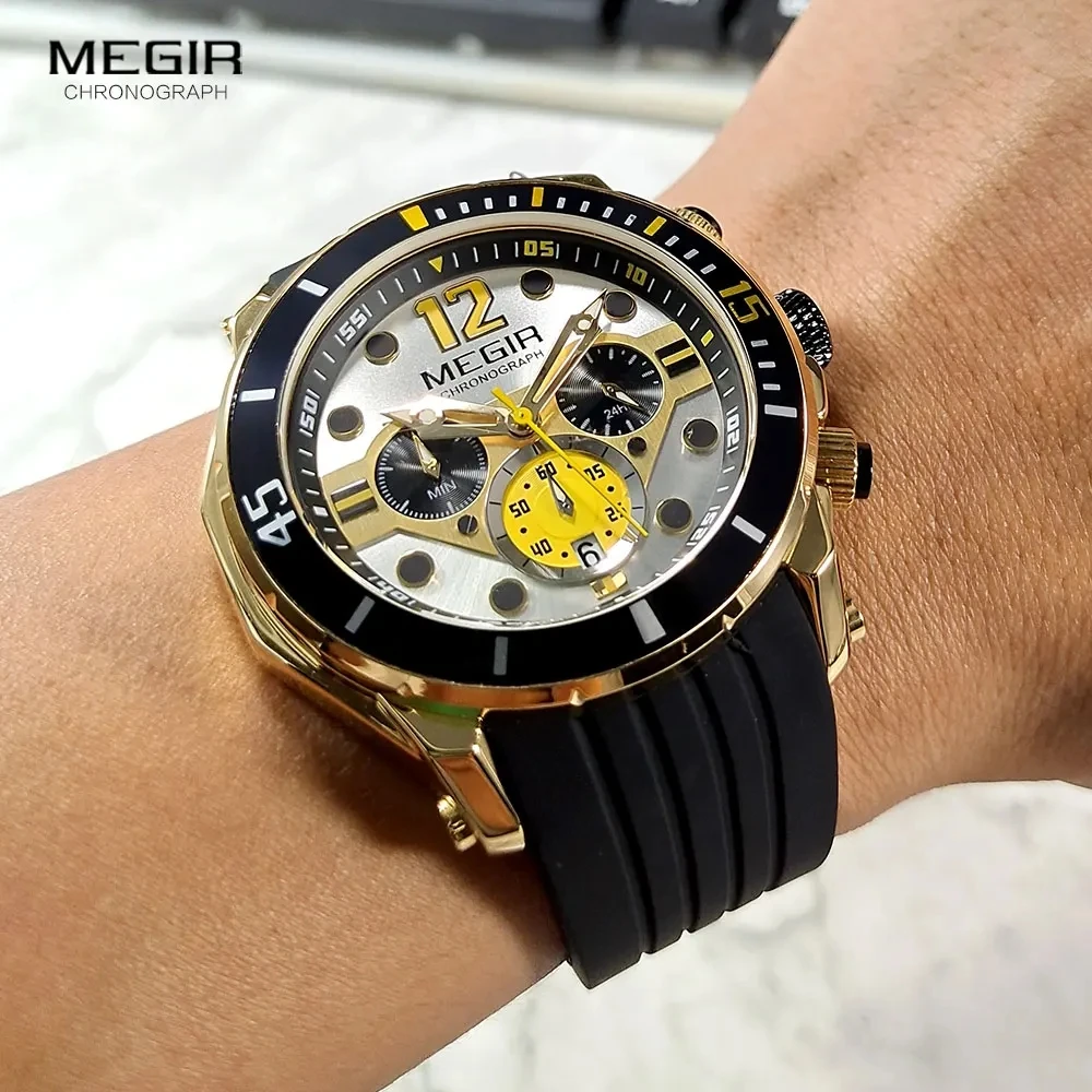 MEGIR 2206 Life Waterproof Watches Alloy Auto Date Calendar Watch Luxury Silicone Strap Wristwatch Simple Male Quartz Wholesale