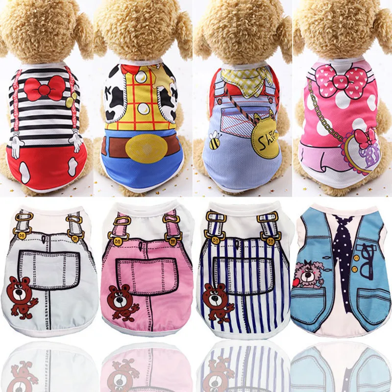 2024 Cartoon Puppy Dog Vest Shirt Summer Pet Clothes for Small Dogs Chihuahua Yorkshire  Shirts Dogs Pets Clothing Cat Outfit