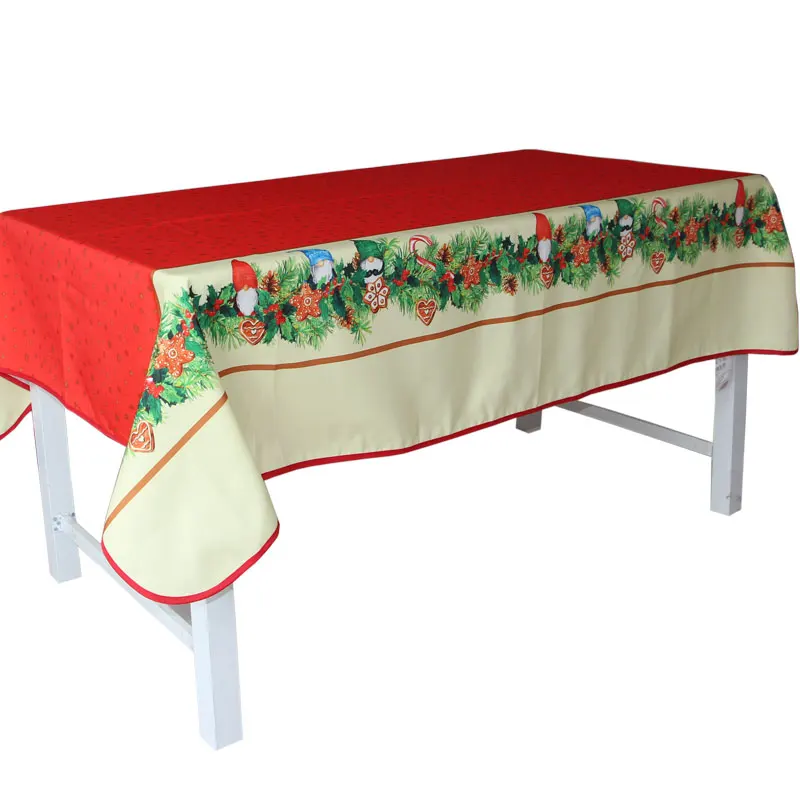 Christmas Tablecloth Lockrand Printed Embossed Rectangular Festival Party Dining Table Cloth Heat-resistant Coffee Table Mat