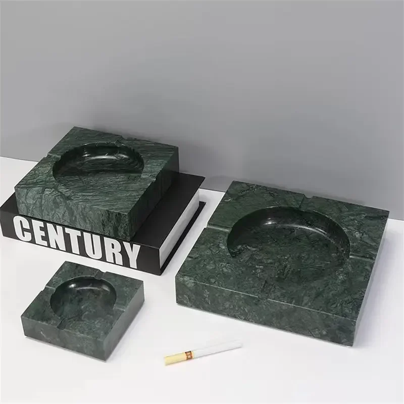 Natural Stone Square Shape Custom Size Green Black Marble for Cigar Ashtray Cigarette Smoking Herb Portable Marble Ashtray Urn
