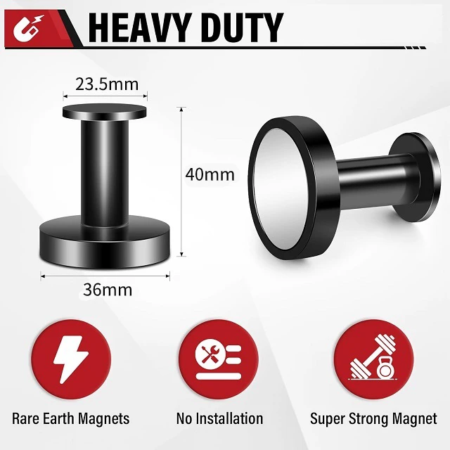 Heavy Duty 6piece Set Magnet Round Hook for Cruise Ship Garage Hanging Grill Matte Black Metal Magnets Hook