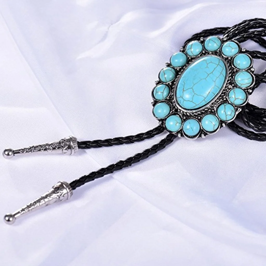 Hamocigia Factory Custom Oval Trendy Mint Dress Jewelry Stone Western Cowboy Bolo Tie One Piece