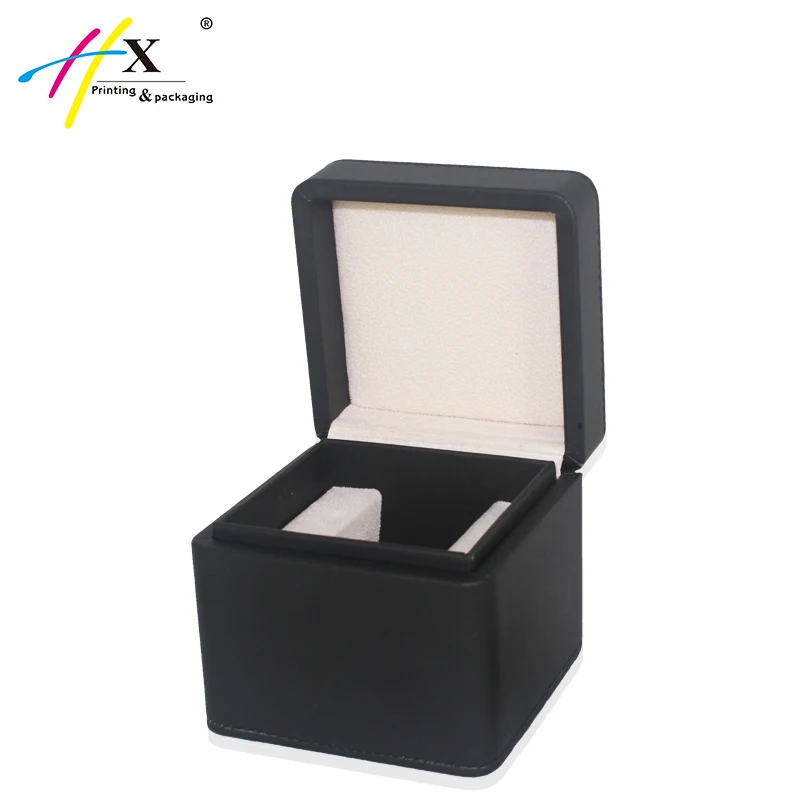 
Guangzhou manufactured black leather watch boxes with white velvet lining 