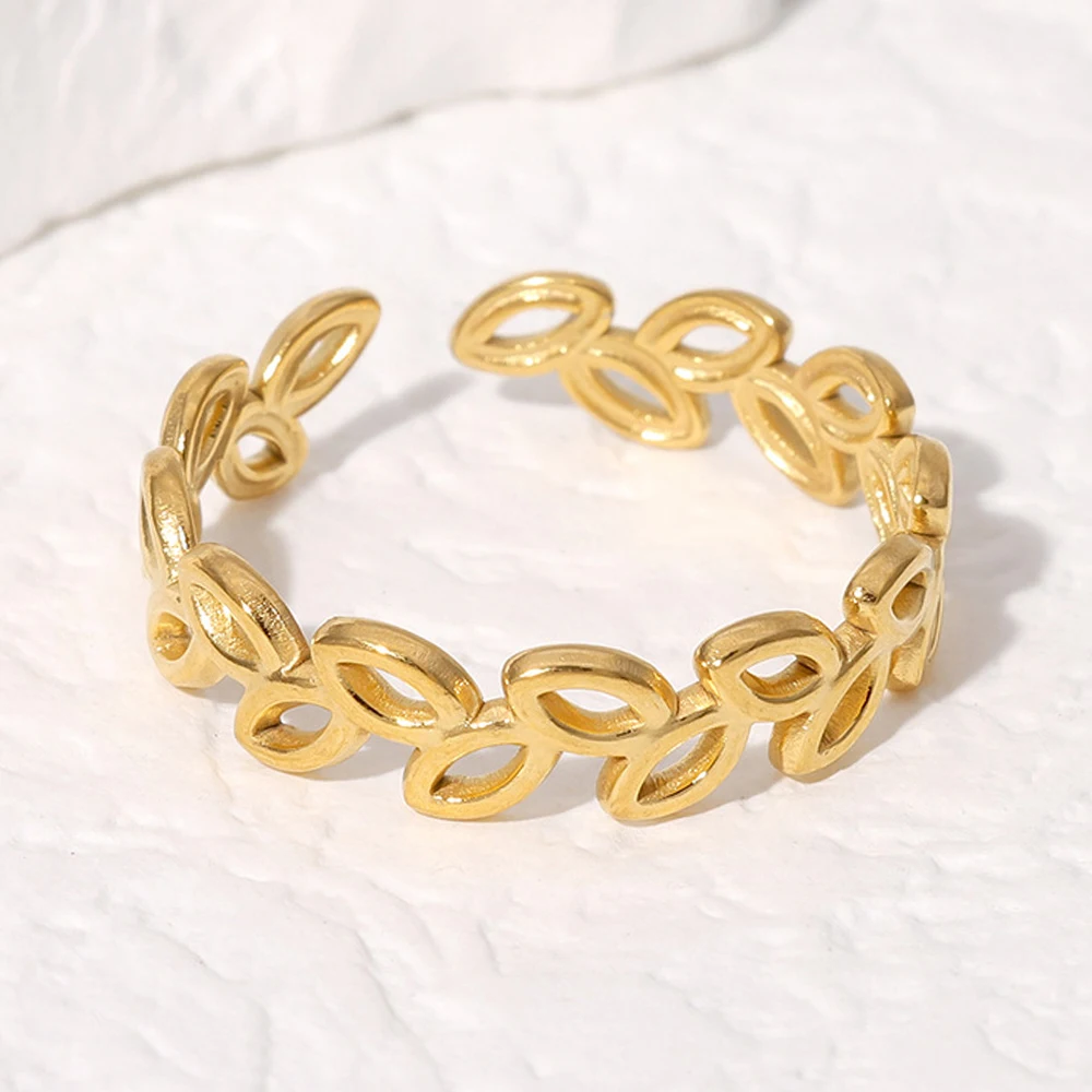 Panic Buying Minimalist Willow Branch Stainless Steel Adjustable Leaf Rings