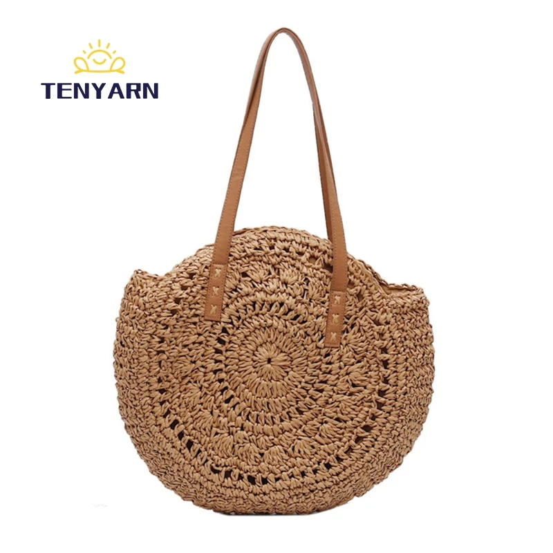 Tenyarn 2023 Summer Beach Bag Handmade Women Fashion Reusable Shopping Paper Straw Bags China Wholesale