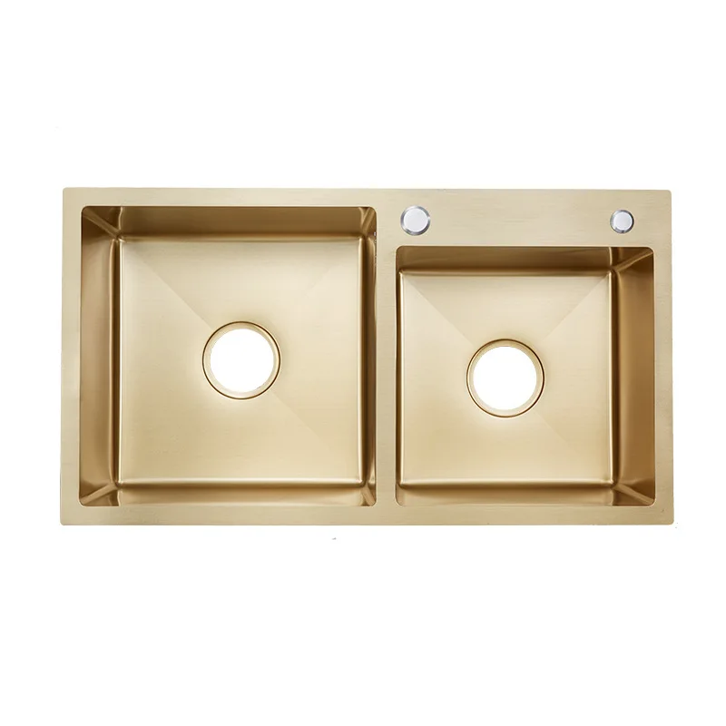 Luxury Brushed Gold 304 Stainless Steel Welded Square Kitchen Long Style Single Bowl Manual Sink