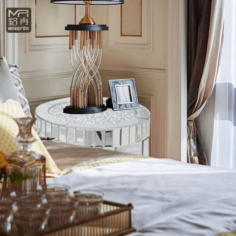 Sparkly Living Room Mirrored Flower Display 2 Layer Crushed Diamond Insert Lamp Table Home Hotel