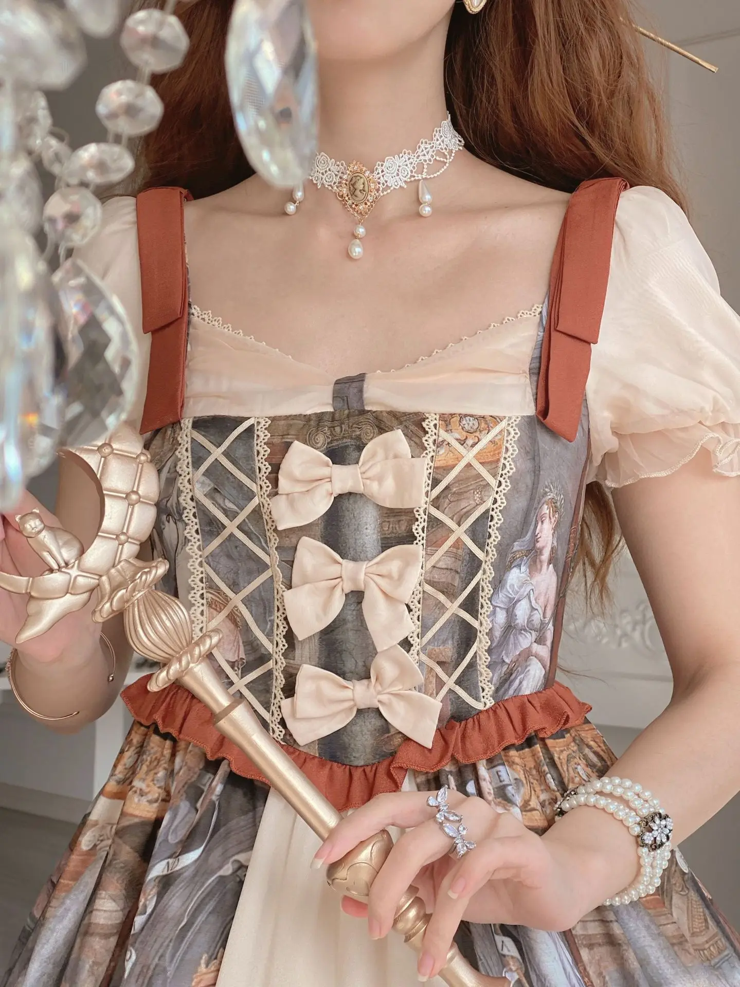 Girls lolita dresses Oil painting print OP lolita cosplay vintage dress fashion elegant lolita dress women