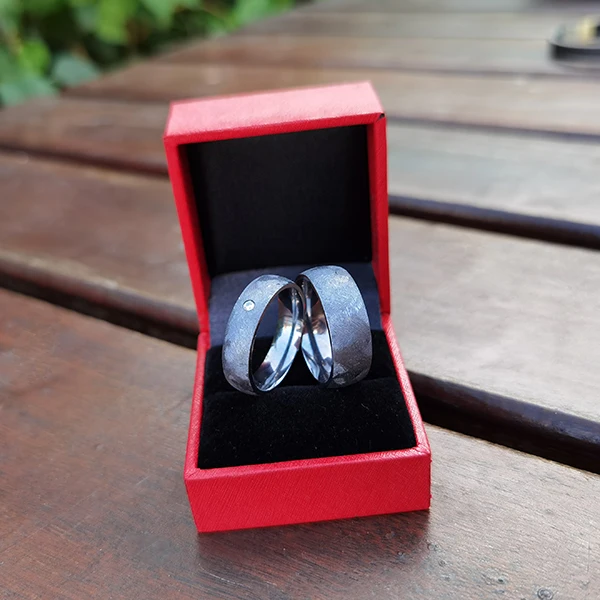 Contemporary rare metal tantalum rings hypo allergic mix brushed dome tantalum wedding ring sets