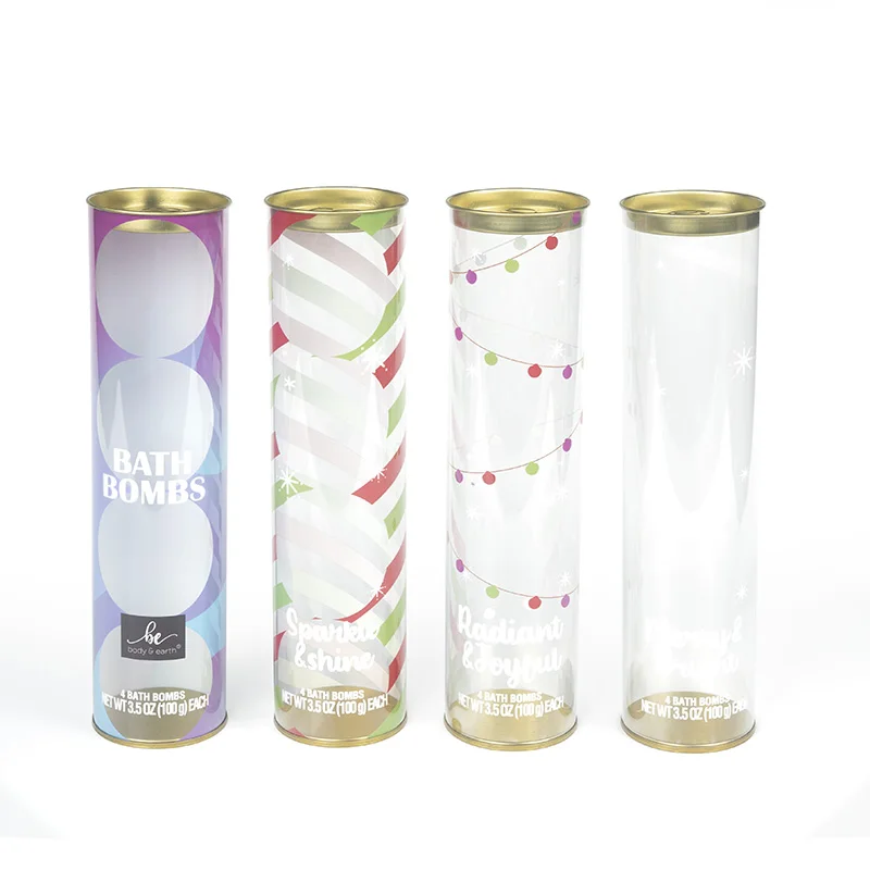Plastic Cylinder Tube Printed Packaging Clear Round PVC Plastic Boxes With Tin Lid