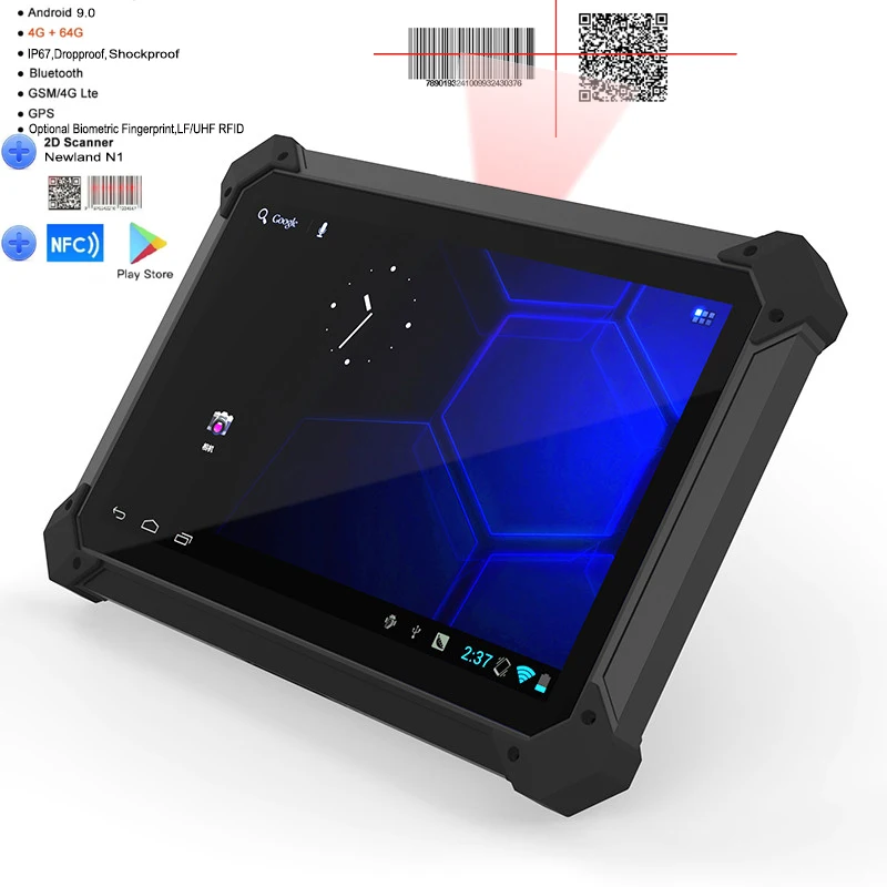 10 inch rugged tablet IP67 Waterproof Anti Drop Industrial Tablet Android Tablet With Fingerprint Reader 1D 2D Scanner