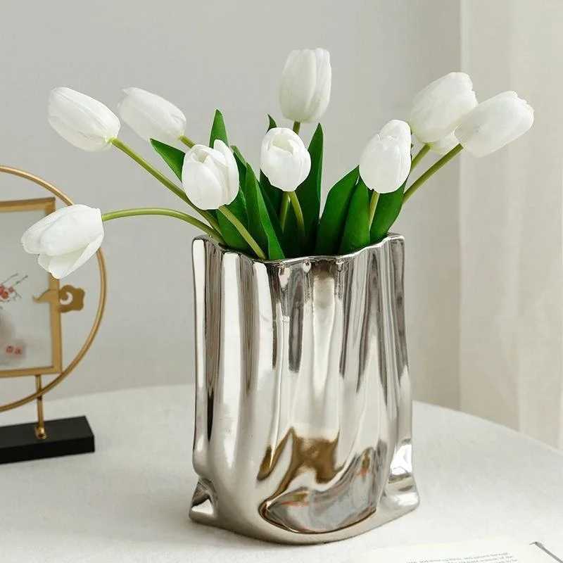 Wholesale Modern Nordic Silver Plated Gold Porcelain Ceramic Vases Luxury Home Decor for Weddings Hotels