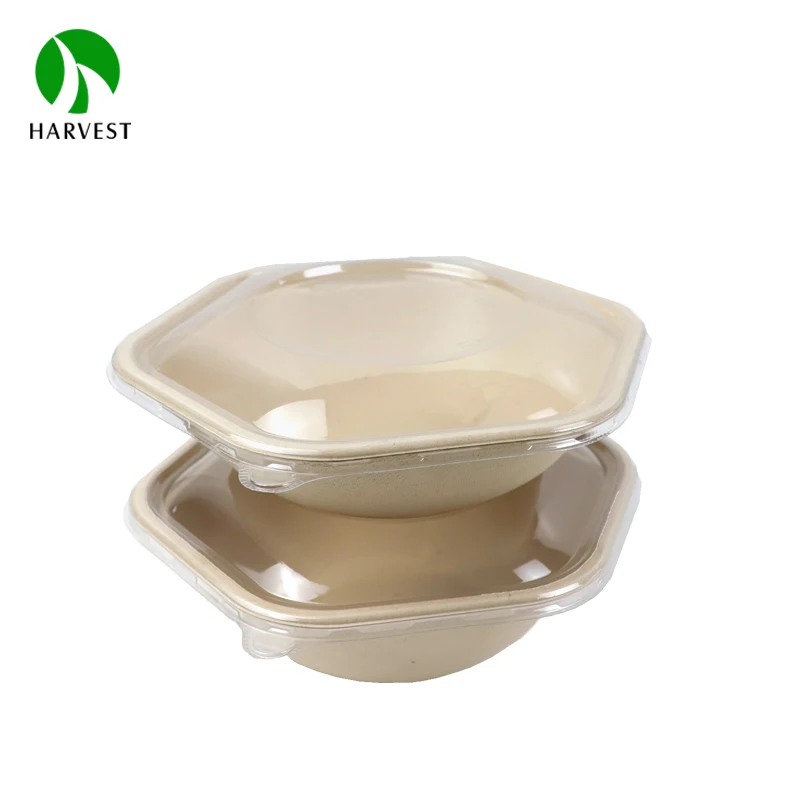 34oz Biodegradable Pulp Sugarcane Disposable To Go Poke Salad Hexagonal Bagasse Bowl
