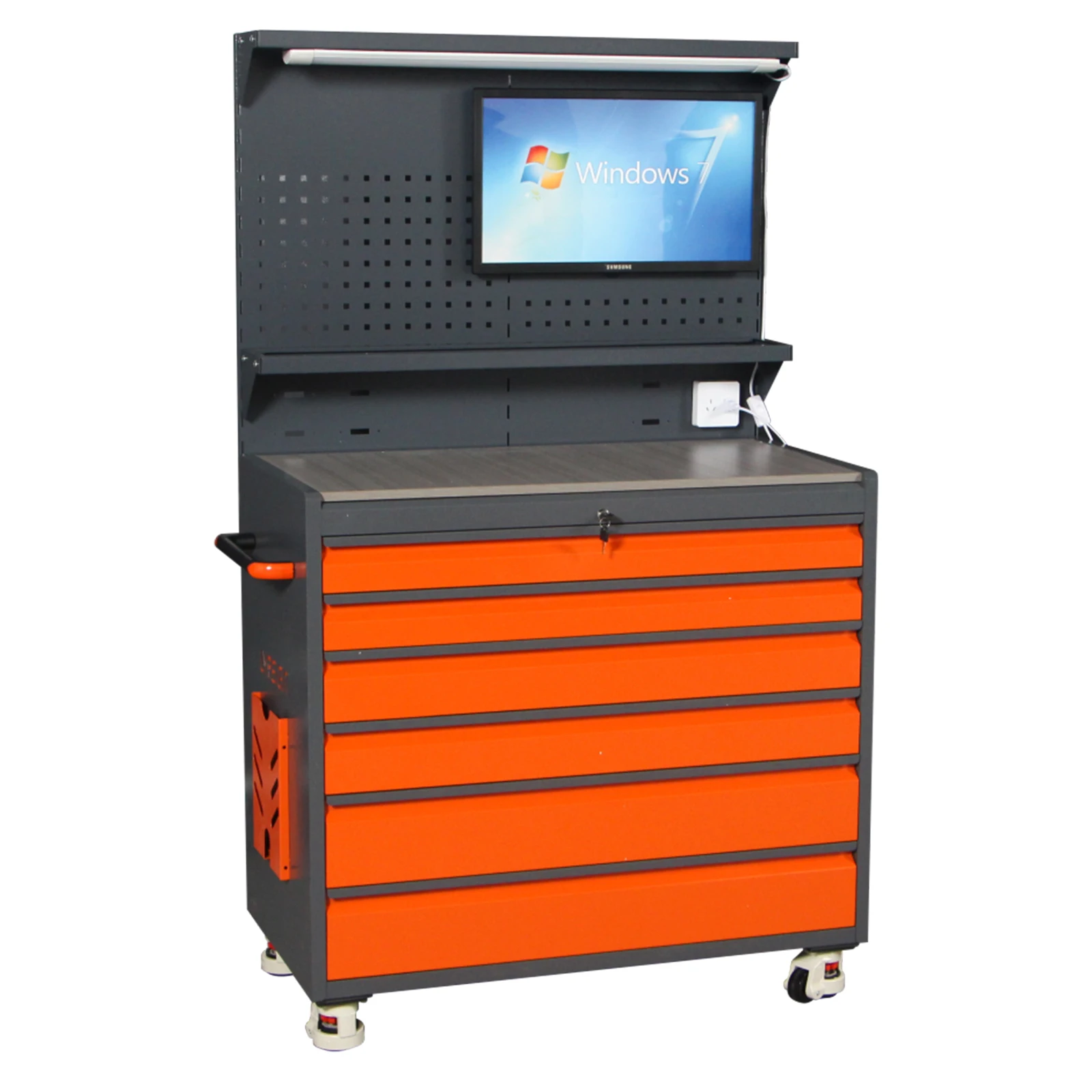 Workshop workbench operating table with lamp stand computer screen six drawers heavy-duty CNC tool car processing center marble