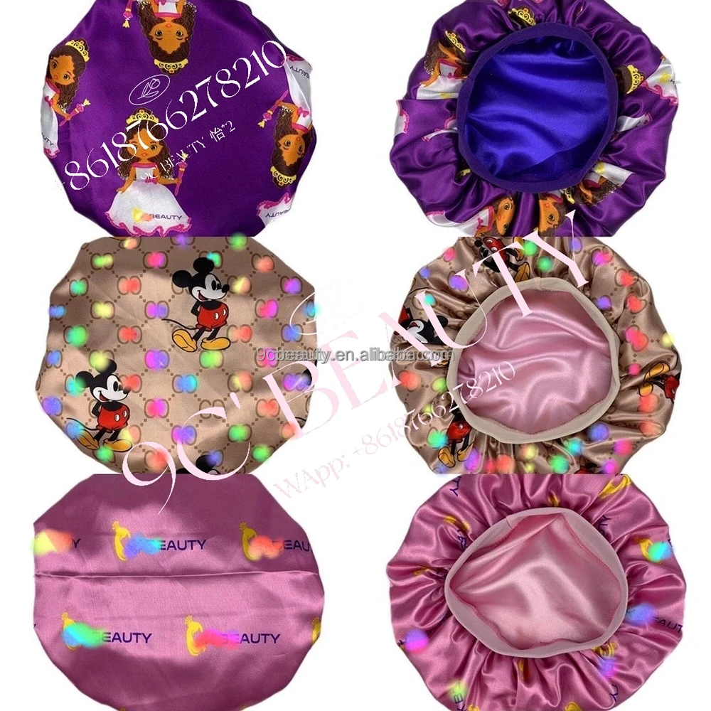 Cartoon Characters custom 25cm super lovely big lace double layer satin kids bonnets