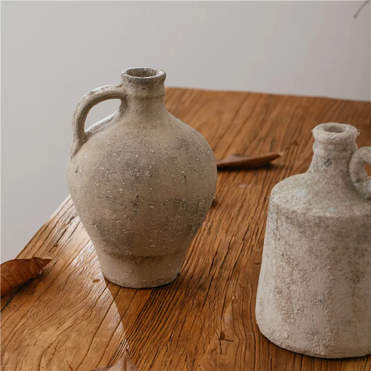 Уникальный винтажный дизайн деревенская текстура настольная Терракотовая Ваза ручной работы художественные декоративные вазы для домашнего декора цветок
