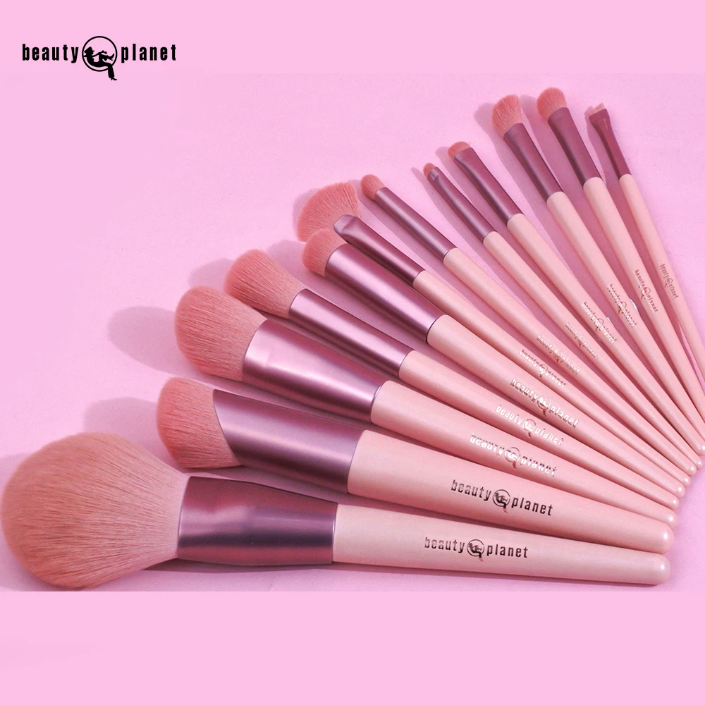 Beauty Planet 12Piece Pink Makeup Brush Set With Bag Private Label Professional Eyeshadow High Quality Pink Makeup Brush Set
