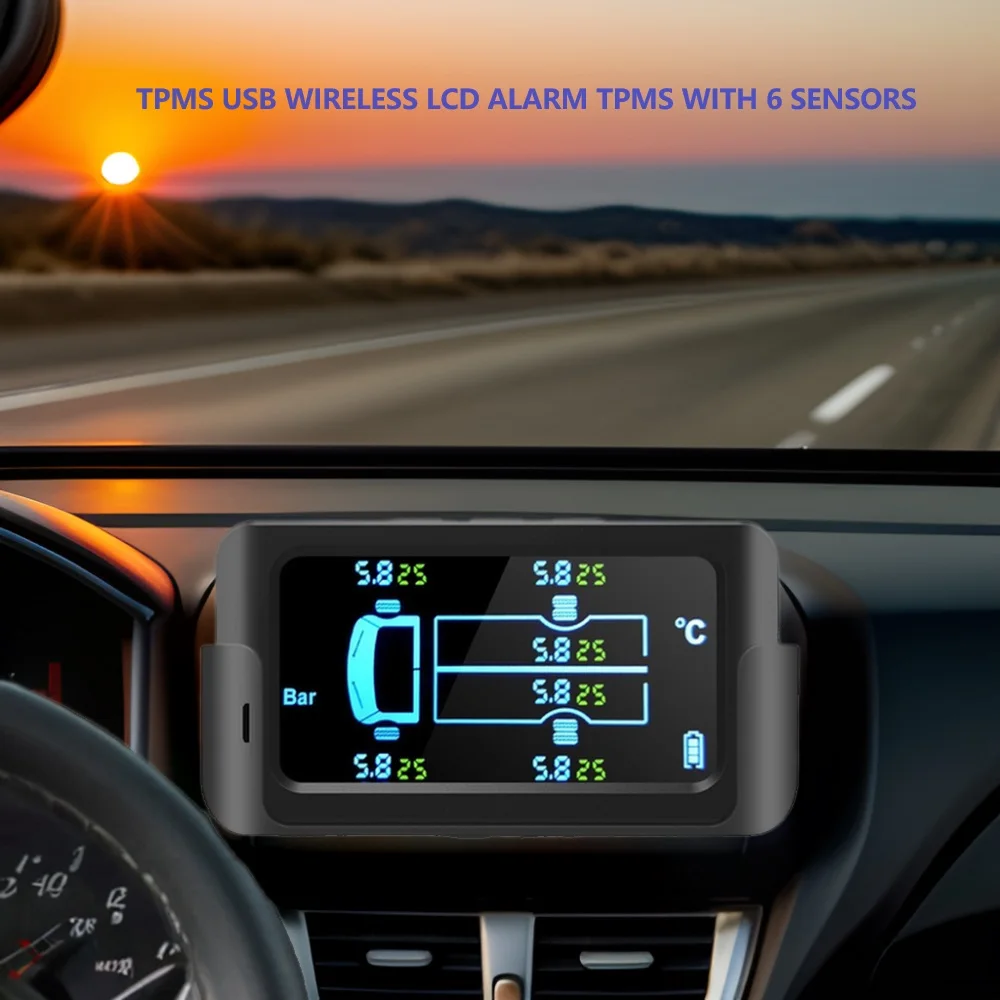 0-8 0-16 Bar 116 217 PSI Big Screen 180 Degree Adjustable 6 Wheels   Tyre Tire Pressure Monitoring System Sensor