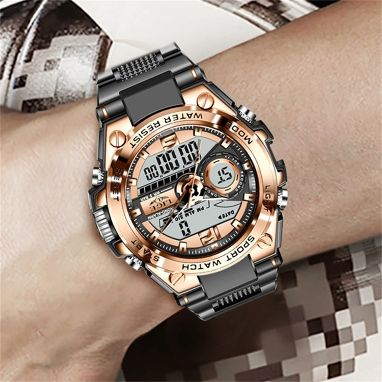 Hot Selling Lige Brand 8922 Mens Silicone Strap Analog Quartz Sport Digital Watch