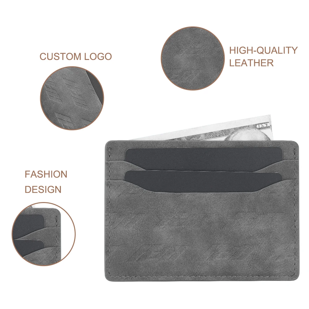 Retro Slim Matte Card Holder Quality Various Printing Embossed Logo ID Card Holder Leather Wallet