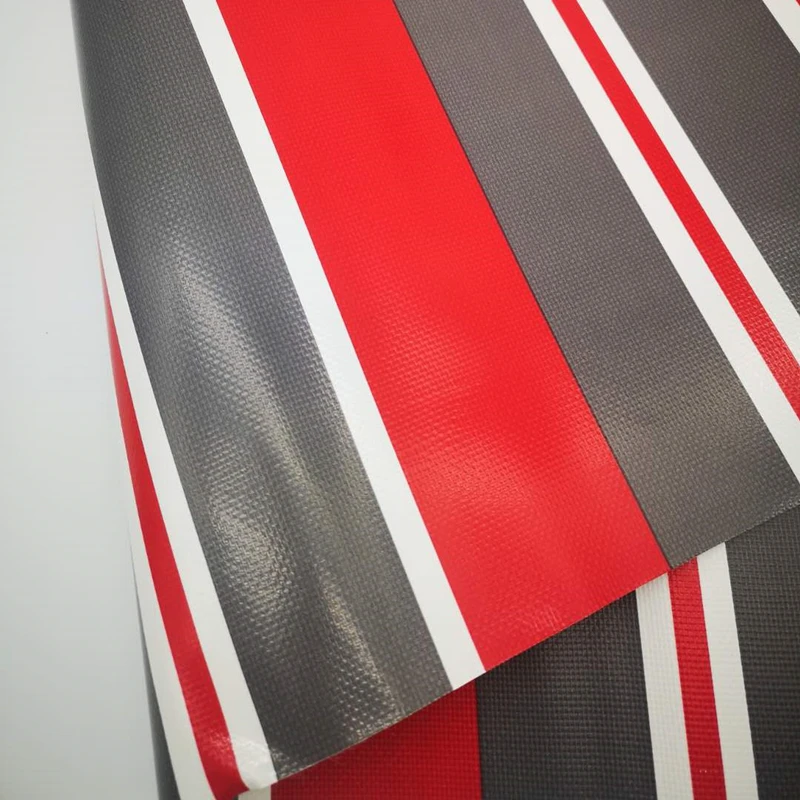Hot Selling 550g Waterproof Pvc Coated Canvas Tarpaulin Fabric Material Stripe Roll Striped for Awning