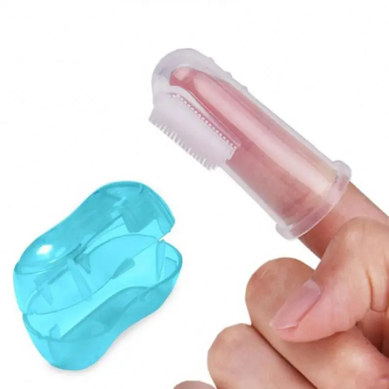 
Cute Baby Finger Toothbrush With Box Children Teeth Clear Massage Soft Silicone Infant Rubber Cleaning Brush Massager Set 