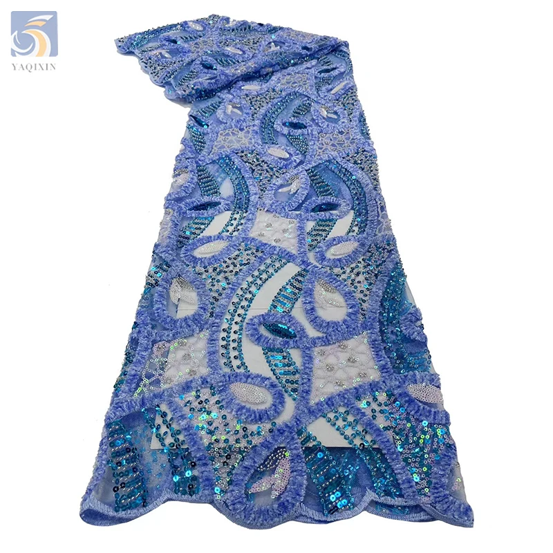 YAQIXIN High Quality Sequins Lace Fabric Golden Net Embroidery Tulle Lace Fabric For Wedding Party Dress