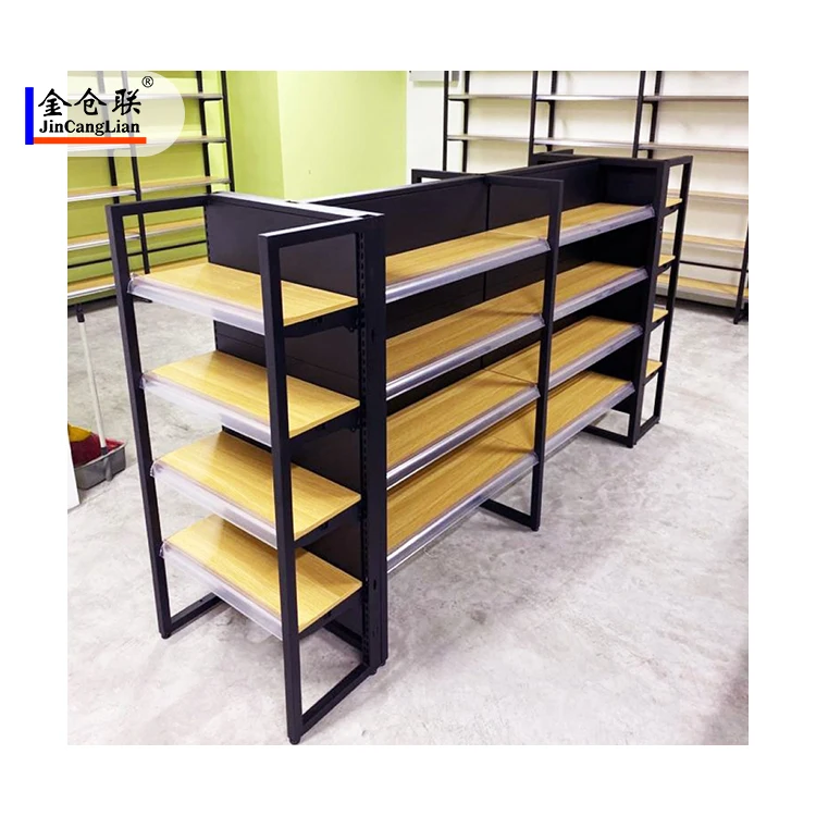 Customized Gondola Shelving Wooden Display Shop Shelves Supermarket Shelves