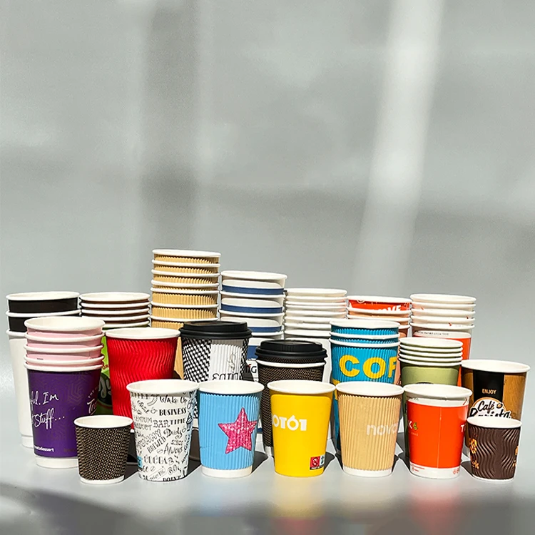 OEM ODM disposable rippled paper cups for hot coffee tea and cold drinks
