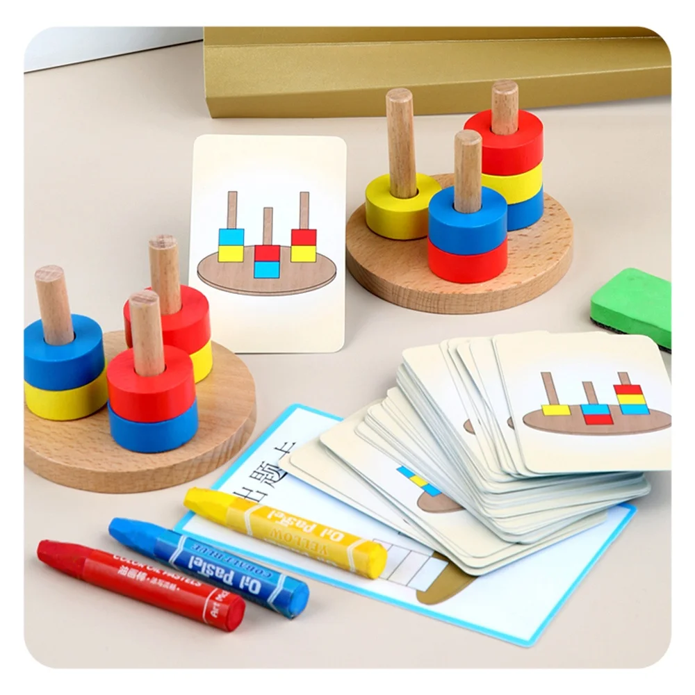 Three-Color Wooden Stacking Toy Column Cognitive S Sorter for 2-4 and 5-7 Years Game Teaching Tool