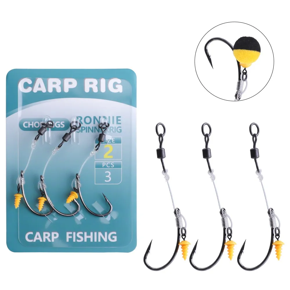 FTK 3pcs/pack Carp Fishing Hook Rigs Fishing Feeder Accessories High Carbon Steel Fishing Hook