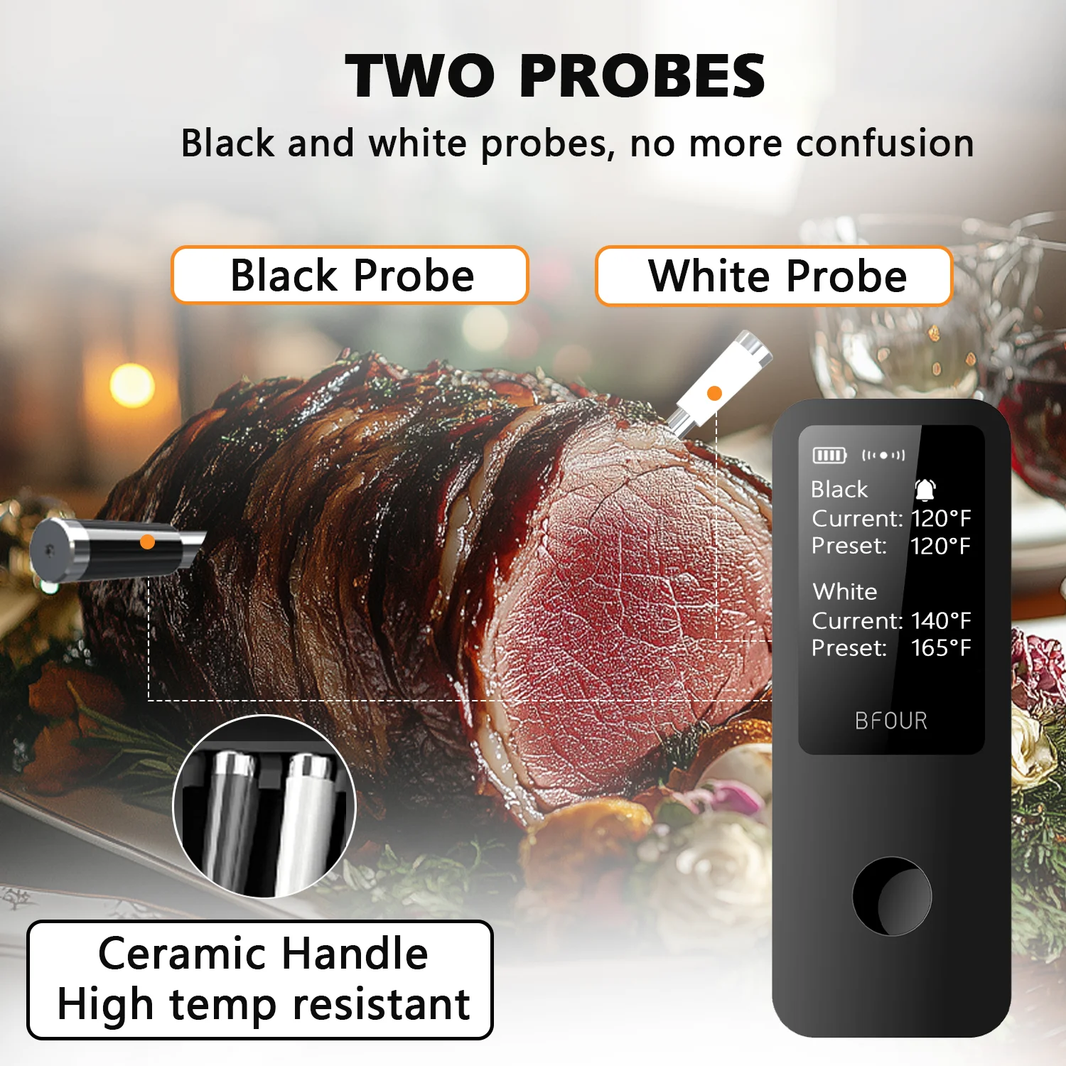 New Arrival 2.4 Inch Large Display Wireless Bluetooth Digital Food Thermometer for BBQ Grill Oven Smoker Air Fryer