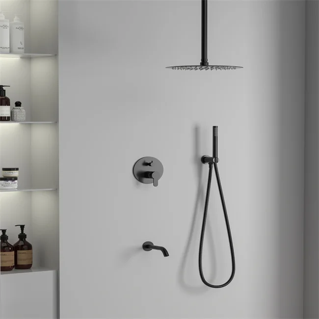 Black Color Bathroom Stainless Steel Concealed Shower Set Shower Faucets Round Modern In-Wall Mounted Shower Sprayer Set